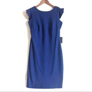MARINA Ruffle Sleeve Sheath Dress Royal Blue Sz 4